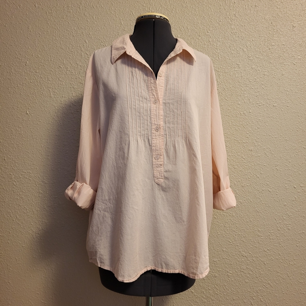 Chico's Light Salmon Pink Roll-Tab Cotton Blouse Size 3 / XL